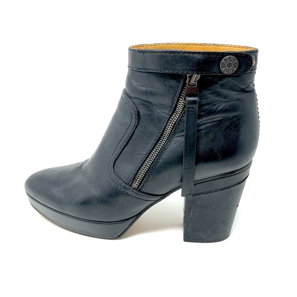 Acne Track Ankle Black Leather Boots Platform Heel - Italy - Sz.10 / EU 40